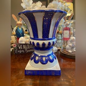 Beautiful Royal Blue and Gold Vase on Pedastal